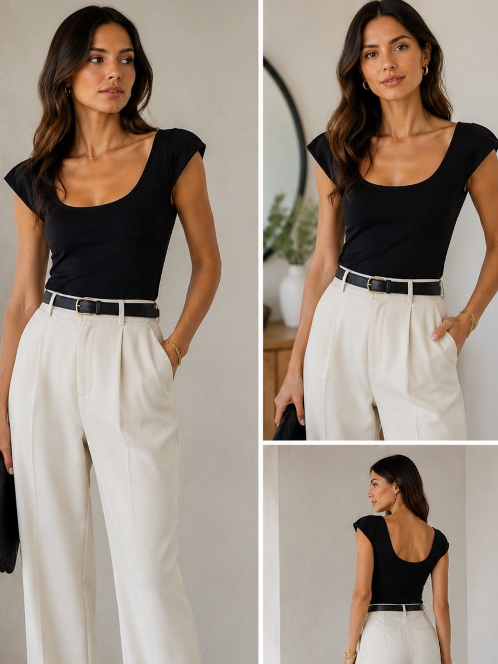 BCBGMaxAzria Black Scoop Neck Cap-Sleeve Top